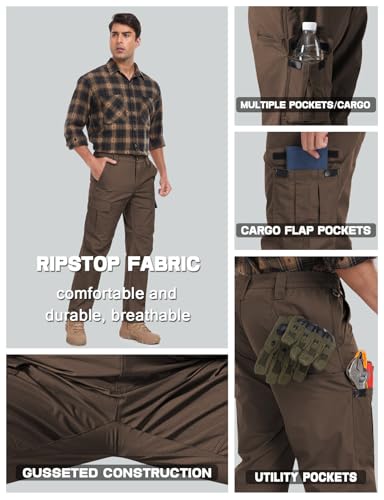 Image of Mens Cargo Work Pants Durable Ripstop Tactical Pants with 7 Pockets Outdoor Water Resistant Hiking Woking Construction Pants