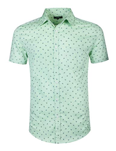 NUTEXROL Camisa de Hombre Camisas Hawaianas Camisas Estampadas de Hombre Camisa de Verano con Diseño de Coches Pequeños, Camiseta Casual de Manga Corta, Verde, S