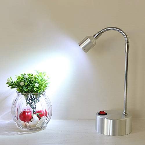 3W LED Flexible Pipe Adjustable Picture Light Battery-Operated Lamp with On/Off Switch Cabinet Silver Finish Pure White Aluminum