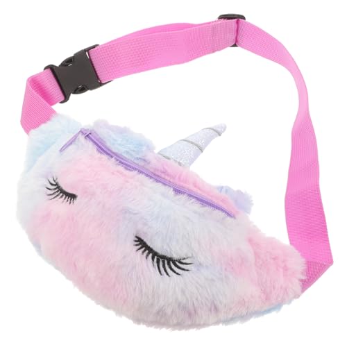 SOLUSTRE Riñonera de Peluche Unicornio, Color Violeta, Bolso de Pecho Correa Ajustable, Diseño de Dibujos Animados, Bolsa Ligera para Snacks y Objetos Pequeños Estilo Estilo Aleatorio