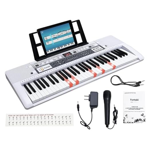 Funtaki 61 Key Electronic Keyboard Piano with Lighted Up Keys, Musical Mini Keyboard Piano with keyboard stand, Digital Portable Synthesizer Keyboards for Beginners Kids Adults (white)