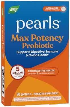 Nature’s Way Pearls Max Potency Probiotic for Men and Women, Supports Digestive, Immune, Colon Health*, 5 Billion Live Cultures, No Refrigeration Required, 30 Softgels