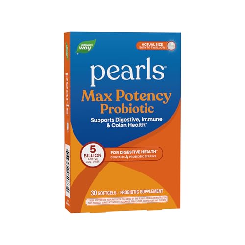 Nature's Way Pearls Max Potency Probiotic for Men and Women, Supports Digestive, Immune, Colon Health*, 5 Billion Live Cultures, No Refrigeration Required, 30 Softgels