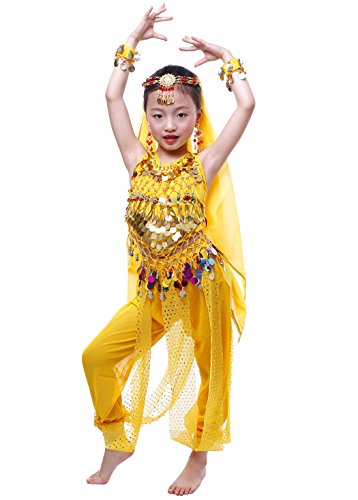 Astage Girls Arabian Princess Costume Belly Dancing Dress Halloween Carnival Set Yellow S #TOP8