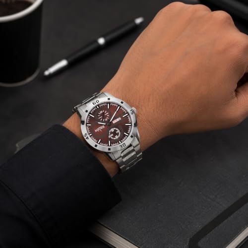 Image of Matrix Superior Analog Watch for Men | Black, Blue, Green & White Dial Stainless Steel Chain Strap Watch | Day & Date Display | Quartz Movement | Stylish Casual & Formal Wrist Watch for Boys & Men