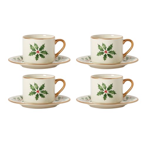 Lenox 894178 Holiday 4-Piece Espresso Cup & Saucer Set, Christmas Dinnerware, Hosting