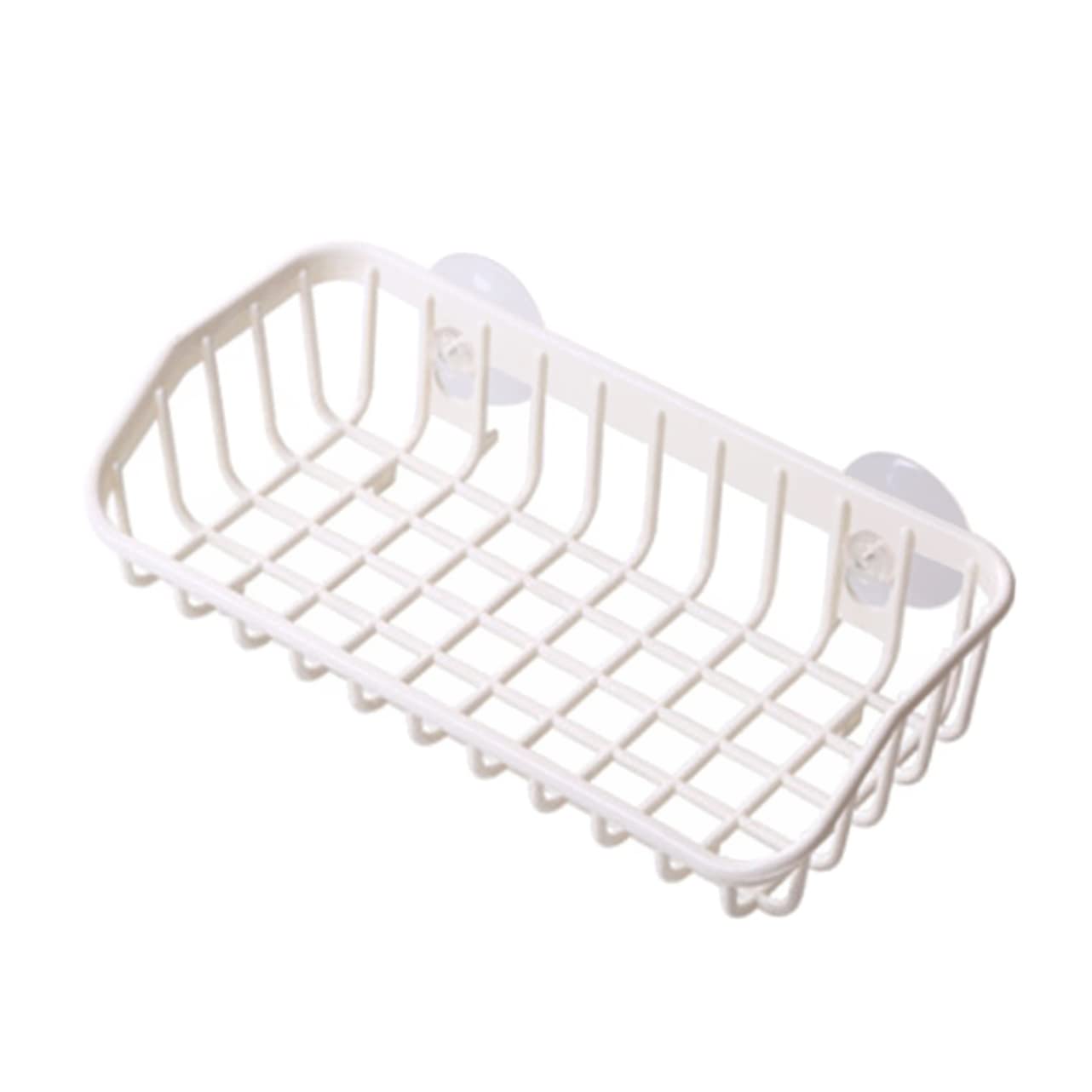 Levemolo Multi-Functional Plastic Storage Rack Double Sucker Wall Hanging Kitchen and Bathroom Organizer Easy Drainage Design for Sponges and Brushes