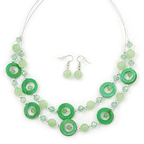 Collar y pendientes de gota de cristal con concha verde lima Avalaya para mujer, juego de 46 cm
