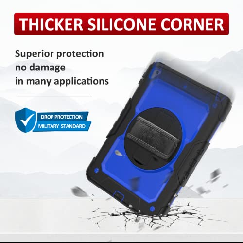 Ipad 6Th/5Th Generation Case With Tempered Glass Screen Protector, Ipad 9.7 Case 2018/2017, [360° Rotatable Hand Strap & Kickstand] Ambison Full Body Protective Case With Pencil Holder (Blue & Black) #TOP3