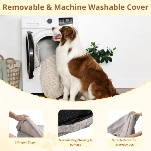 EGOHOME Dog Bed for Large Dogs, Shredded Memory Foam, Washable, Non-Slip | Balanced Support Foam, CertiPUR-US, Removable Washable Cover, Rose Velvet, Dog Crate Bed & Kennel Pad, 35 x 23 Inch, Beige - Image 6