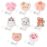 8 Pcs Retractable Badge Reel Holder, Cute Cartoon Animal Designs ID Holder with Clip, Fun Bear, Cat, Bear Paw Badge Reels for Nurses, Doctors, Teachers, Office & Hospital Staff, Nursing Students - Image 1