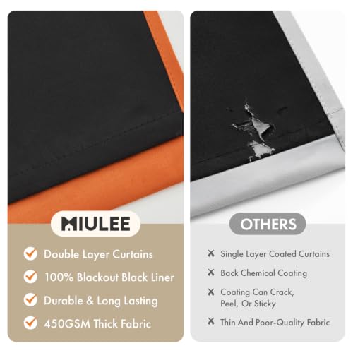 Image of MIULEE Fall Orange 100% Blackout Curtains for Bedroom 40x84 Inch Length | 2 Thick Layers Thermal Insulated Window Curtains with Black Liner, Noise Reducing Grommet, Drapes for Living Room, 2 Panels