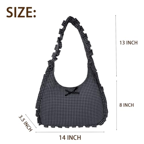 Bow Purse Ruffled Bow Shoulder Bag Large Gingham Handbag with Zipper Stylish Trendy Gift for Women Daily Travel3