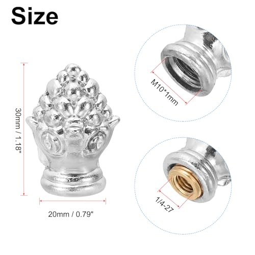 Image of PATIKIL 30 x 20mm Lamp Finials Caps Knob, 2 Set Solid Lamp Shade Top Decoration Screw Cap Nuts with Brass Reducing Adapter for Table Lamps Floor Lamps, Silver Tone