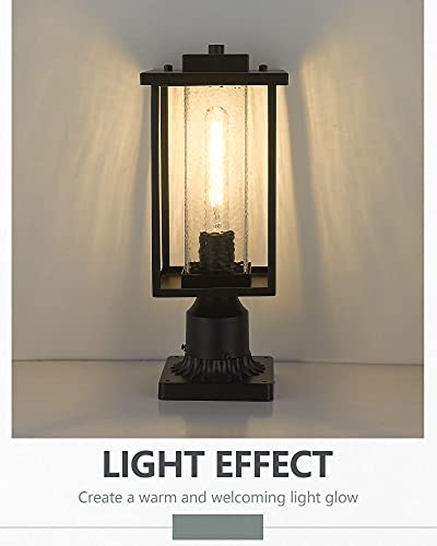 Kauen Outdoor Post Light,15.4-Inch Exterior Lamp Post Light Fixture With Pier Mount Base, Outdoor Pole Light In Black Finish With Water Ripple Glass, 2435-1G #TOP1