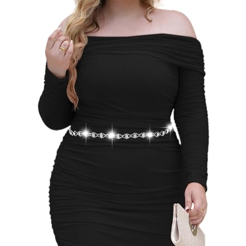 Abien Rhinestone Waist Chains Silver Chain Belt Thin Crystal Waist Belts Large Size Sparkle Waistband for Women2