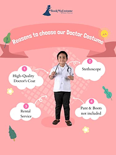 Image of BookMyCostume Doctor Physician White Coat with Stethoscope Medical Professional Community Helper Kids Fancy Dress Costume 4-5 years