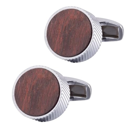 Gemelos para hombre de plata fina con detalle redondo marrón de alta sastrería