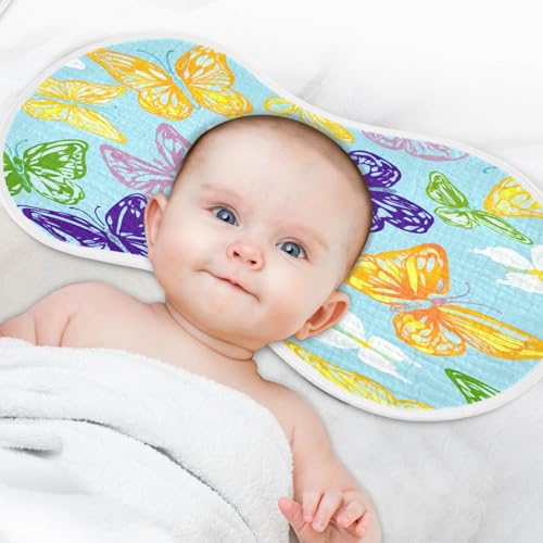Kigai Colorful Butterflies Burp Cloths for Baby 4-Layer Cotton Muslin Burping Cloths 22x11 inch Super Soft & Absorbent Spit Up Burp Rags for Newborn Boys Girls 1 Pack4