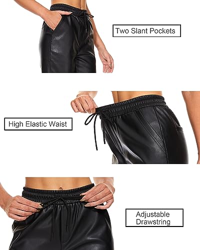 Ginasy Faux Leather Pants for Women High Waist Pleather Jogger Pants Straight Leg Trousers with Pockets4