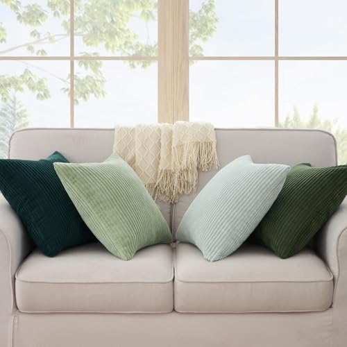 Topfinel Kissenbezug 40x40 cm Hellgrüne 4er Set Kordsamt Kissenbezüge Kissenhülle Dekokissenbezug Sofakissen Dekokissen deko für Sofa… – Ansicht 3