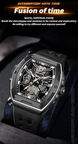 Image of OLEVS Luxury Watches for Men Black Mechanical Wrist Watch Self Winding Automatic Tourbillon Watches Skeleton Waterproof Mens Wrist Watch