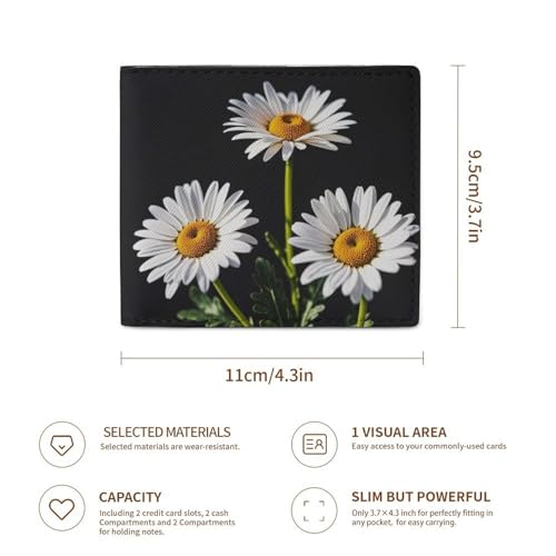 Daisy Wallet Elegant Leather Wallets with ID Window & 2 Card Slots, Slim Bifold Wallet for Men Women3