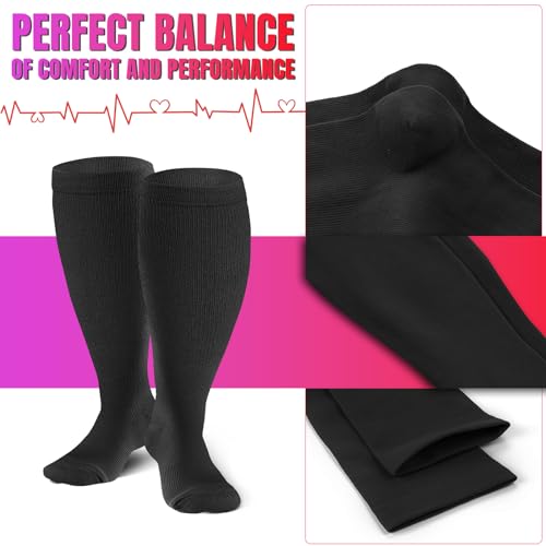 Image of bropite 3 /4 Pairs Plus Size Compression Socks Extra Wide Calf Women&Men 20-30mmHg Support Dancing Cycling Running Climbing