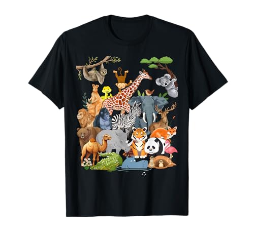 Men Women and Kids Wildlife Zoo Day Party Cute 22 Animals T-Shirt