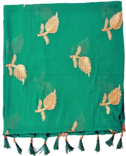 Image of YOUTHQUAKE Women's Golden Patti Work Embroidered Chiffon Dupatta for Womens & Girls With Latkan