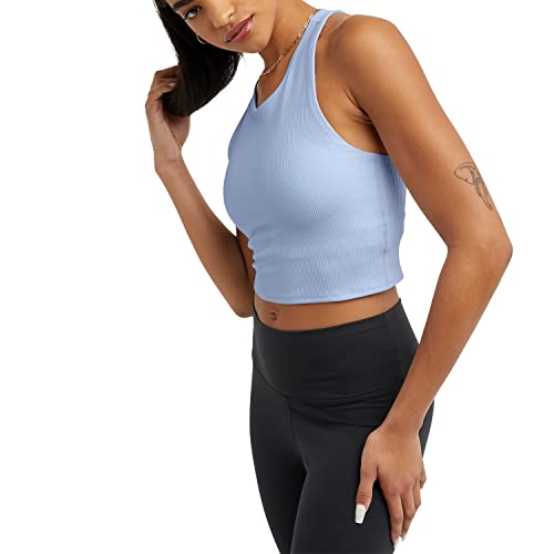 Champion, Soft Touch, Moisture Wicking, Anti Odor, Crop Top For Women, Ciel Blue Ribbed, X-Small #TOP2