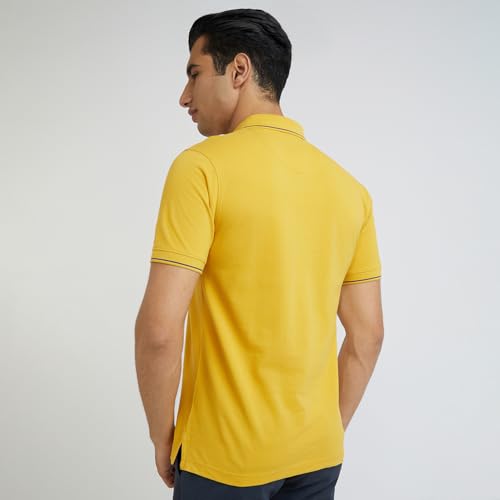Image of Raymond Men's Modern Fit Solid Pattern Pure Cotton Polo Neck Half Sleeve Casual T-Shirt