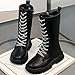 Girls Ankle Boots Elastic High Top PU Leather Lace Up Boot Fashion Thick Non Slip Sole Outdoor Rain Shoe