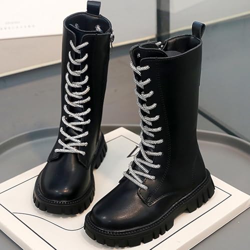 Girls Lace Up Riding Boots Fashion Side Zipper Knee High Boots Punk Goth Outdoor Combat Shoes4