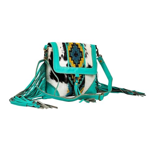 Myra Bag Shoulder Bag for Women - Western Upcycled Hairon Canvas & Leather Tassel Bag2