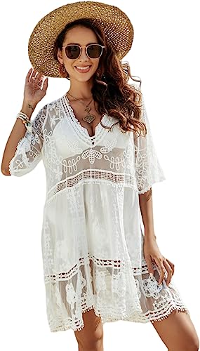 LCXYYY Damen Cover Up Sommer Bikini Strandurlaub Strandponcho Sexy Spitze V-Ausschnitt Freizeitkleid Sonnenschutz Strand...