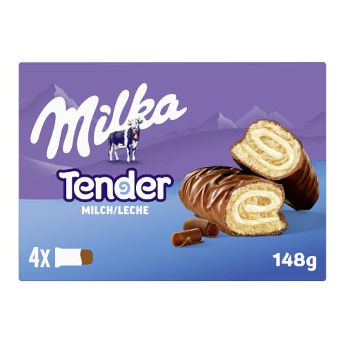 Milka Tender Barritas de Bizcocho, Cubierto Chocolate Leche, 37g | Barrita Milka de bizcocho rellena de leche y cubierta de chocolate con leche, para disfrutar en cualquier momento del día