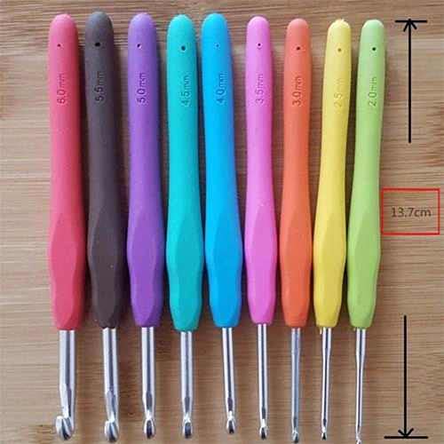 Kit 9 Agulhas De Crochê Cabo Soft Emborrachado Colorido