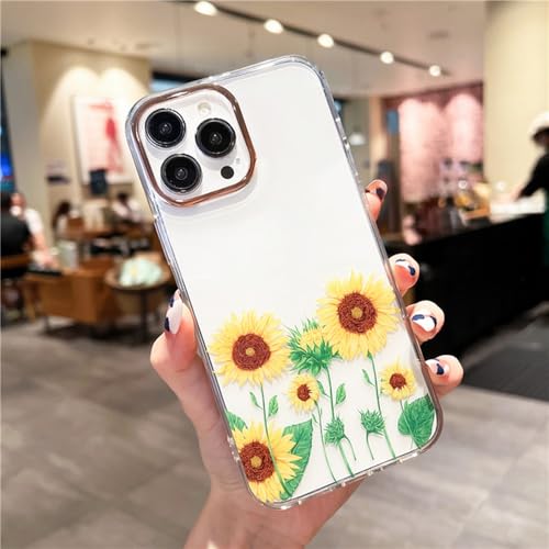Coque acrylique transparente antichoc fleurs jaunes pour iPhone 13 12 11 Pro Max