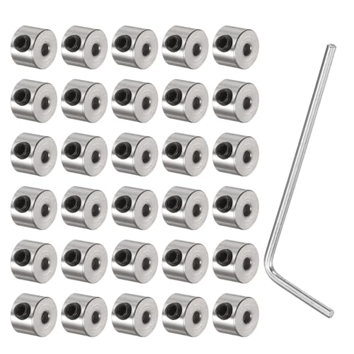 QUARKZMAN 30 Stück Set-Schrauben-Kragen 2.1 mm Bohrung, Vernickelter Stahl Wellenkragen, 7 mm Außendurchmesser, 5 mm Breite, Fahrwerksstopper Wellenkragen Mit Innensechskantschlüssel
