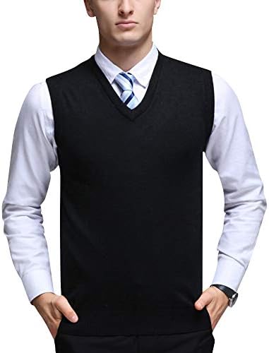 Mens Plain Knitted Vest Jumper V-Neck 