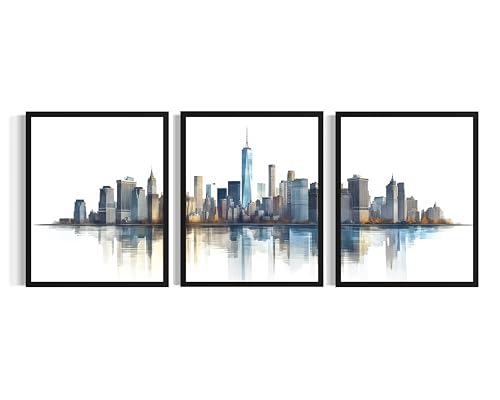 New York City Art Print Poster, (Set of 3) Skyline Abstract Wall Art Painting for Bedroom Living Room Office Decor AAA16 (New York City, 10"L x 8"W (3 Panels), Unframed)