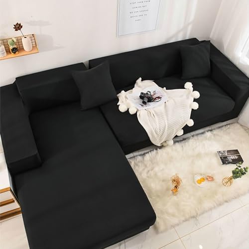 Housse de canapé extensible pour salon moderne d'angle noir - 2