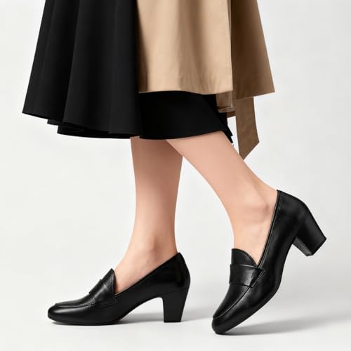 Image of SHODENSE Women Chunky Kitten Heel Pumps Shoes Round Closed Toe Slip On Suede Penny Loafers Matte Block Mid Heels Dress Loafer Almond Toe Comfort Oxford Shoes Office Work Classic Elegant 4-11 M US