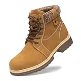 Winter Snow Hiking Boot for Women - Casual Brown Combat Non-slip Work Ankle Boot Clearance Backpacking Boots Leather Waterproof Hiking Shoes Wedge Platform Heel Booties LMW18-CAMEL-8.5