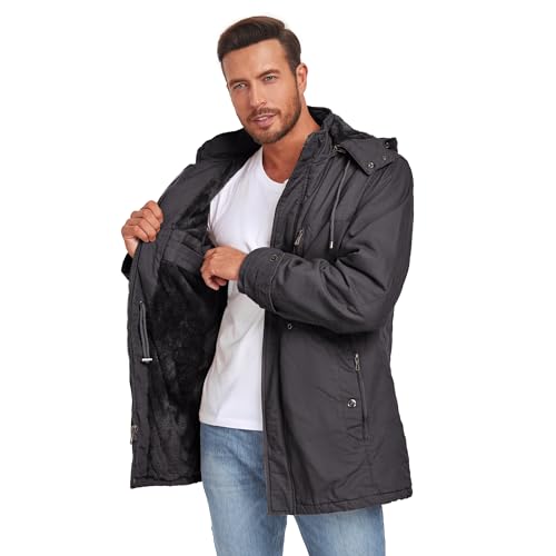 Mens Jacket Winter Casual Fleece Lined Cotton Thick Military Tactical Hooded Work Coats with Cargo Pockets3