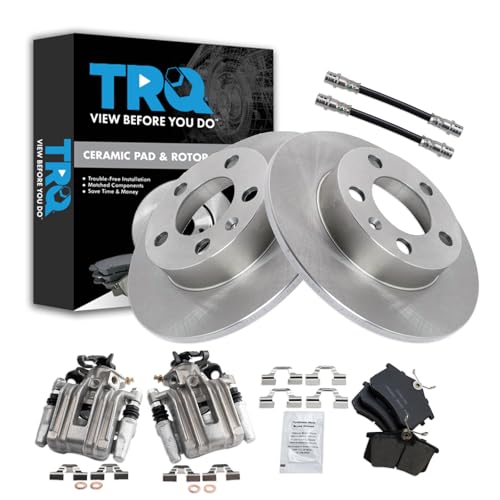 Image of TRQ Rear Brake Pad and Rotor Set Ceramic Calipers Compatible with 2007-2010 Volkswagen Beetle 1999 Golf