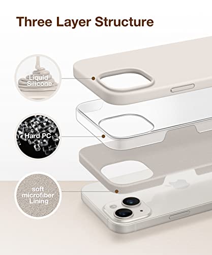 Gonez For Iphone 14 Case Silicone, With Screen Protector + Camera Lens Protector, [Soft Anti-Scratch Microfiber Lining], Slim Liquid Silicone Shockproof Protective Phone Cover 6.1 Inch, Stone #TOP4
