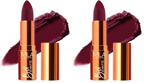 Image of Mila Beaute Bold & Matte Long-Lasting Lipstick | Highly Pigmented Soft Matte Finish | Lightweight & Hydrating with Jojoba Oil | Shade - (Cherry Bomb 4.2g) (Pack of 2)