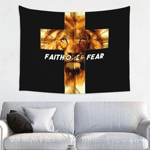 Lion Jesus Cross Christian Tapestry, Suitable for Wall Decoration in Bedroom, Living Room, Birthday Party, Etc.